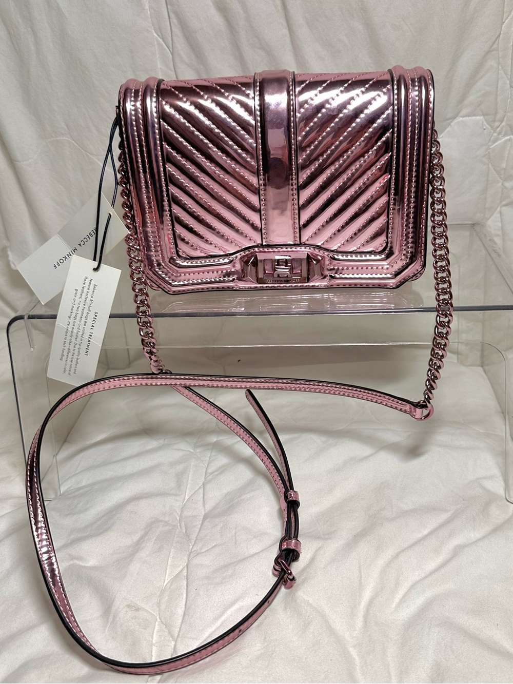 Rebecca Minkoff Metallic Pink Quilted Crossbody Bag